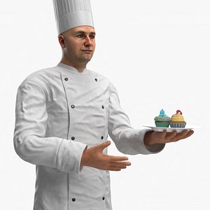 3D Chef with Plate of Cupcakes