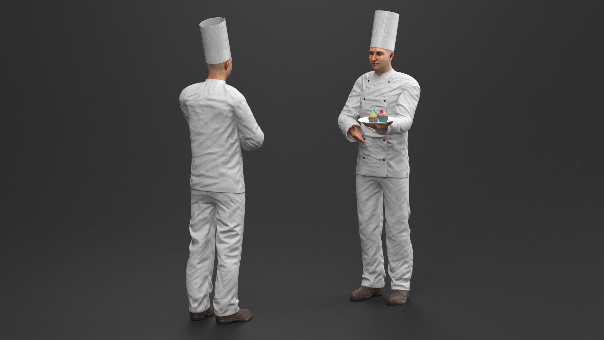 3D Chef With Plate Of Cupcakes - TurboSquid 2326763