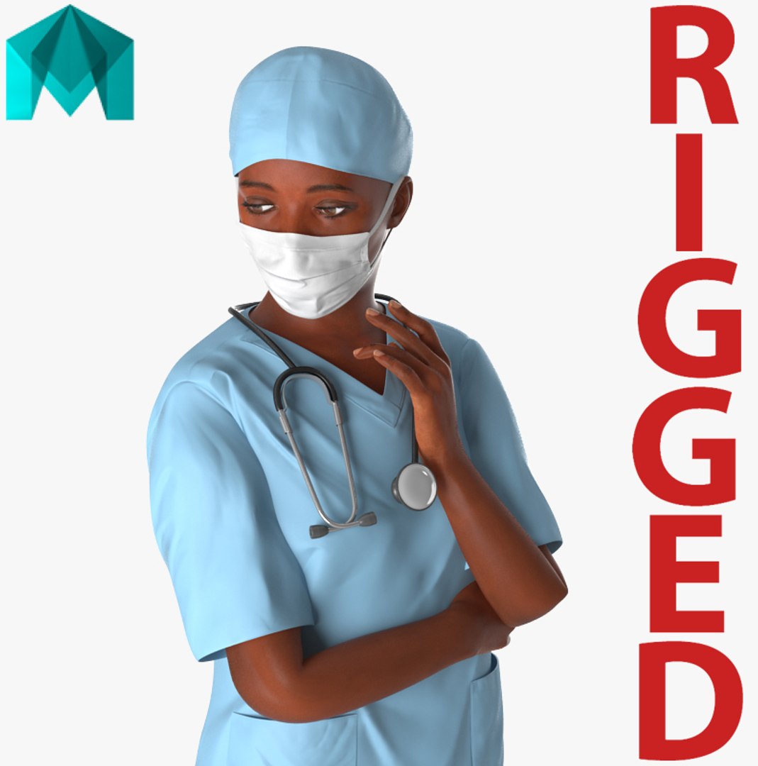 African American Female Surgeon Rigged for Maya 3D model preview