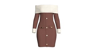 3D Girls Off-Shoulder Ribbed Dress With Sherpa
