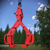Serrated Log Lifter Tongs Red Rigged for Maya