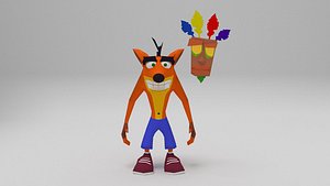 Crash Bandicoot and Aku Aku Cartoon Lowpoly 3D model