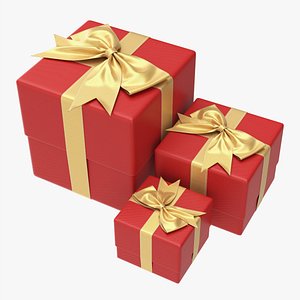 Gift boxes wrapped with bow red gold model