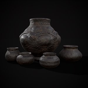 3D Sculpted Five Pottery Set model