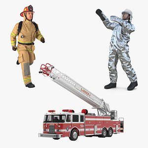 ladder truck firefighters rigged 3D model