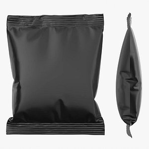 3D Matte Black Snack Pouch Flowpack Mockup 06