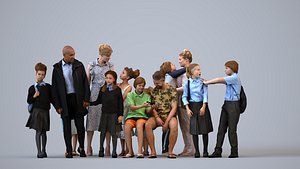3D Basics0808 - A set containing 5 models of male and female teens and kids standing or sitting with pa
