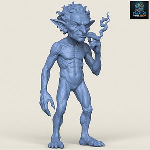 3D Goblin Monster Smoking Sculpture Print Ready 3D Model model