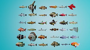 Realistic Tropical Marine Fish 3D Model Collection PBR Materials  Full UVs
