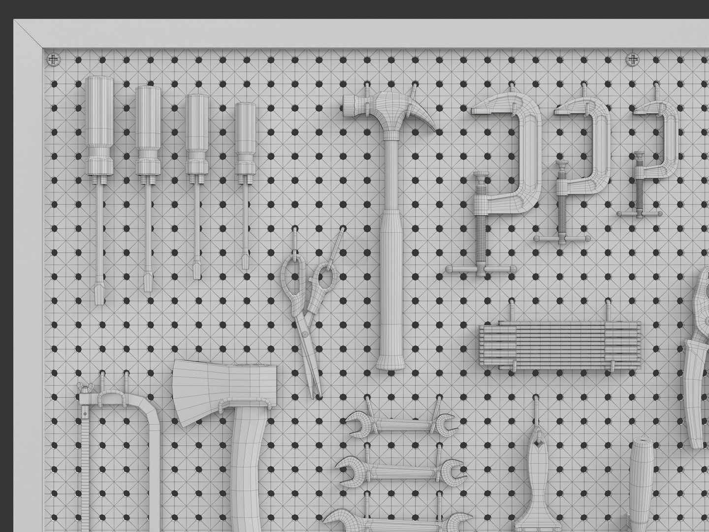 Pegboard with Tools model https://p.turbosquid.com/ts-thumb/mR/hsPj9W/LY/wireframe02/png/1764058142/1920x1080/fit_q87/b353c595cd11a8c76d0e113d70c338cbdb53a873/wireframe02.jpg