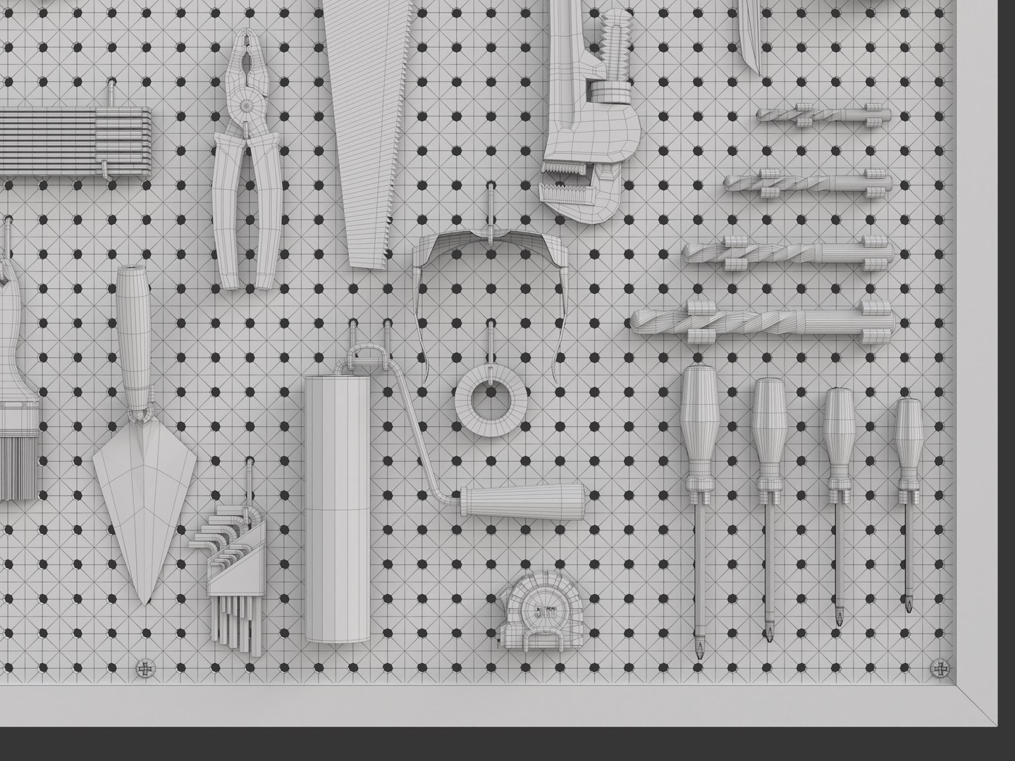 Pegboard with Tools model https://p.turbosquid.com/ts-thumb/mR/hsPj9W/Tz/wireframe04/png/1764058145/1920x1080/fit_q87/3fe9279eec57f32fd250cdbb757f7cdab020e42d/wireframe04.jpg