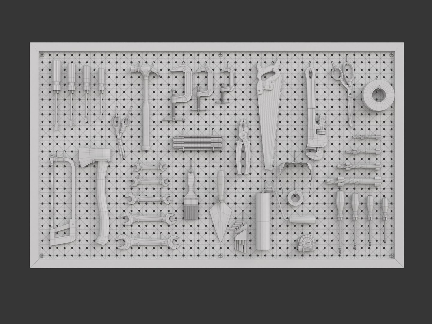 Pegboard with Tools model https://p.turbosquid.com/ts-thumb/mR/hsPj9W/Y8/wireframe01/png/1764058141/1920x1080/fit_q87/df2efb825f903f739a465fe9fbcc4a210f0420ad/wireframe01.jpg