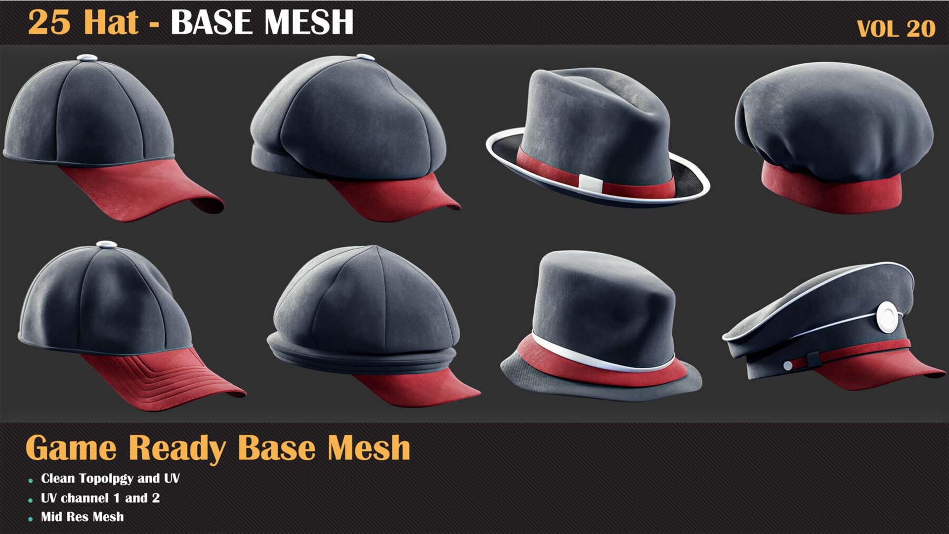 25 Hat BASE MESH - VOL 20 3D Model - TurboSquid 2247458