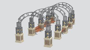 Garden Arch Tunnel with Lanterns 3D Model 3D