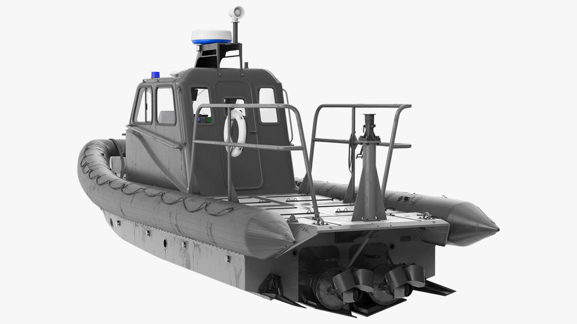 Rigid Inflatable Boat with Navigation Lights Black Rigged for Cinema 4D 3D model preview