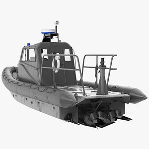 Rigid Inflatable Boat with Navigation Lights Black Rigged for Cinema 4D