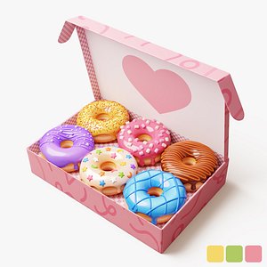 3D Box of Colorful Donuts Stylized model