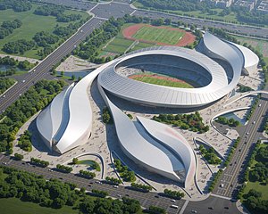 Aerial Fluid Curve 4-Volume Integrated Track  Field Stadium Complex 3D Model model