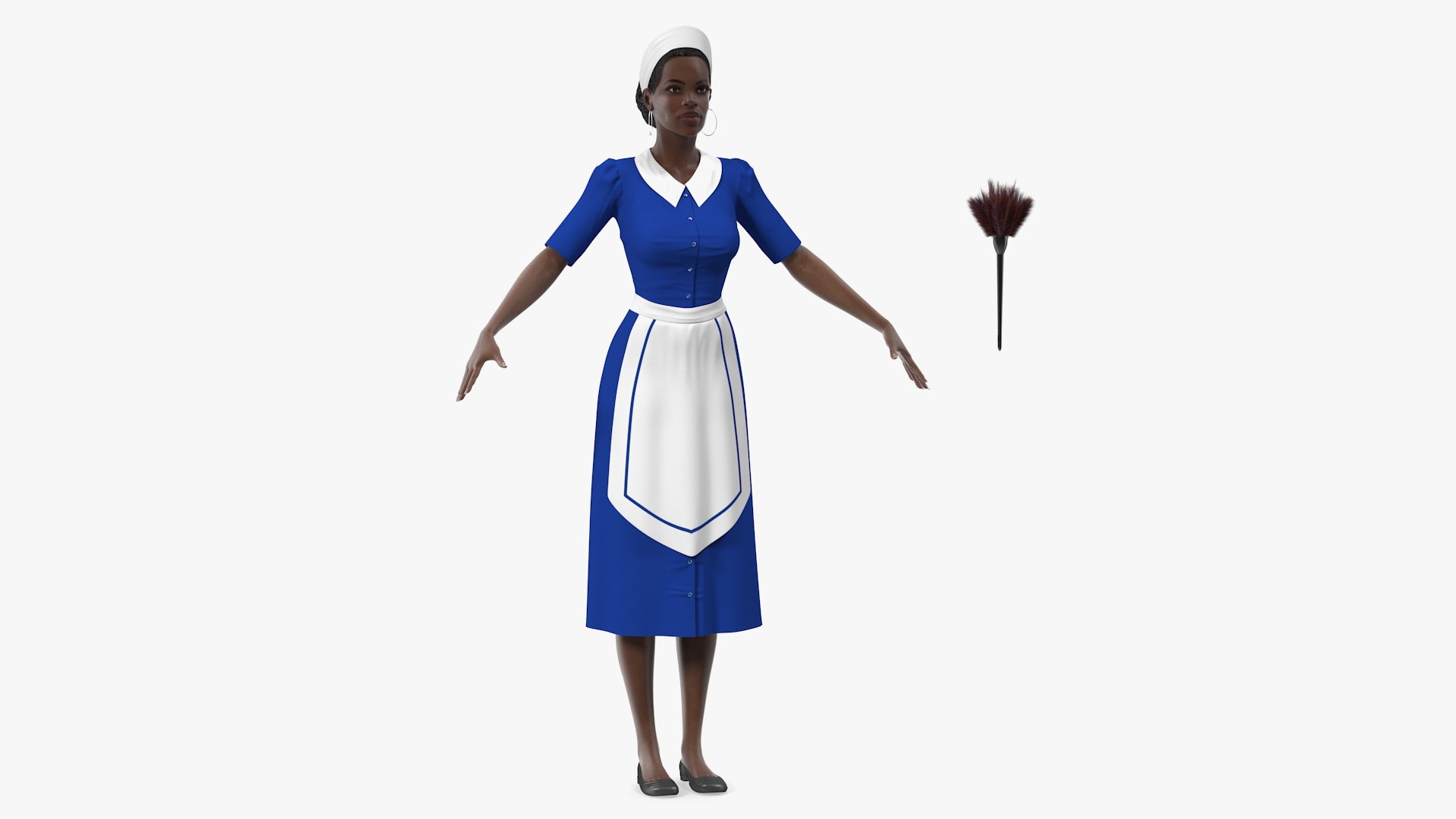 Dark Skin Black Maid T Pose 3D model preview