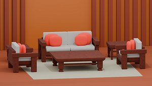 3D Modern Wooden Table Chinese Style 1