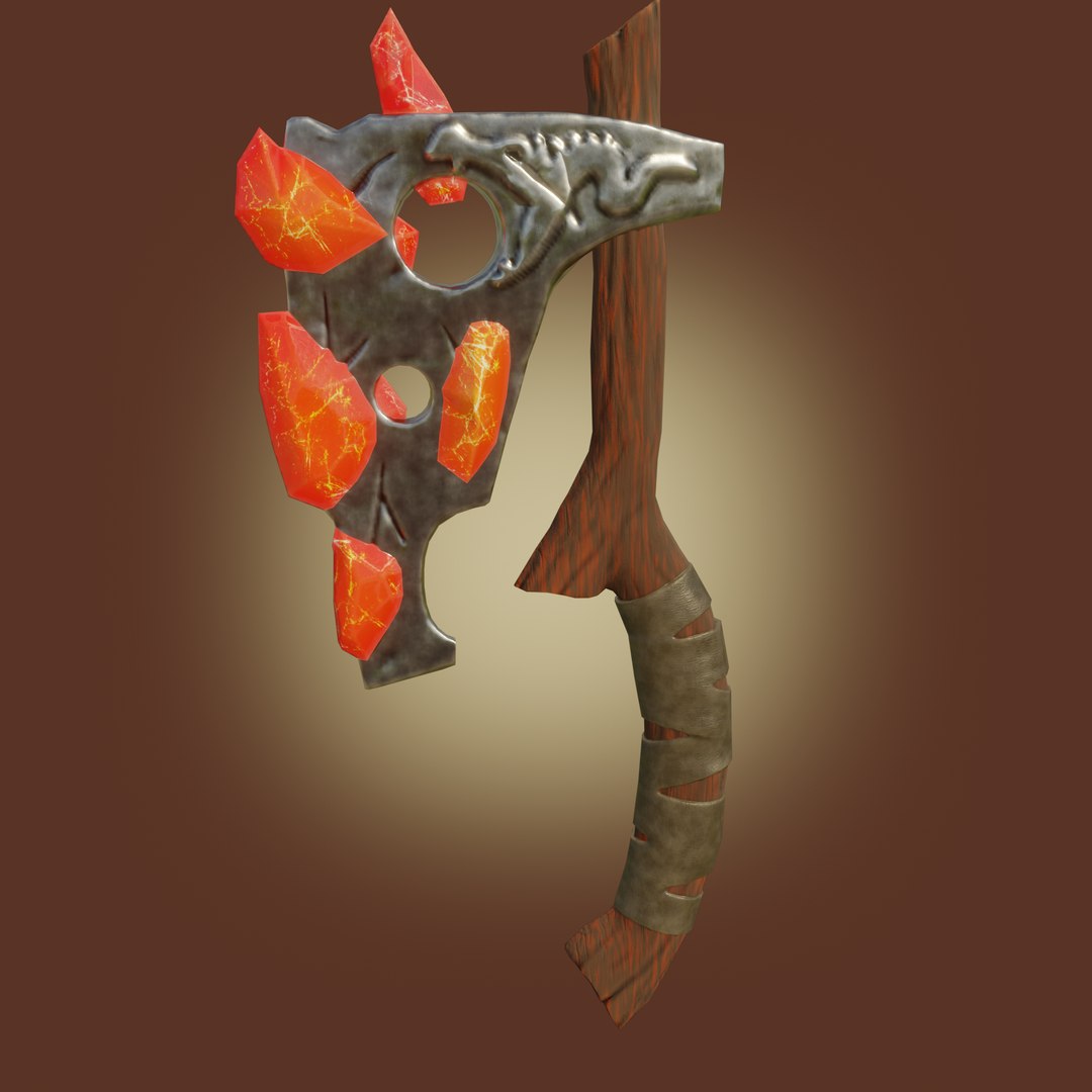 Crystal Fire Ax Weapon PBR Low-poly Game Ready Low-poly 3D Model 3D ...