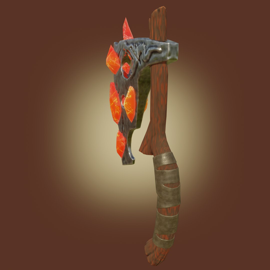 Crystal Fire Ax Weapon PBR Low-poly Game Ready Low-poly 3D Model 3D ...