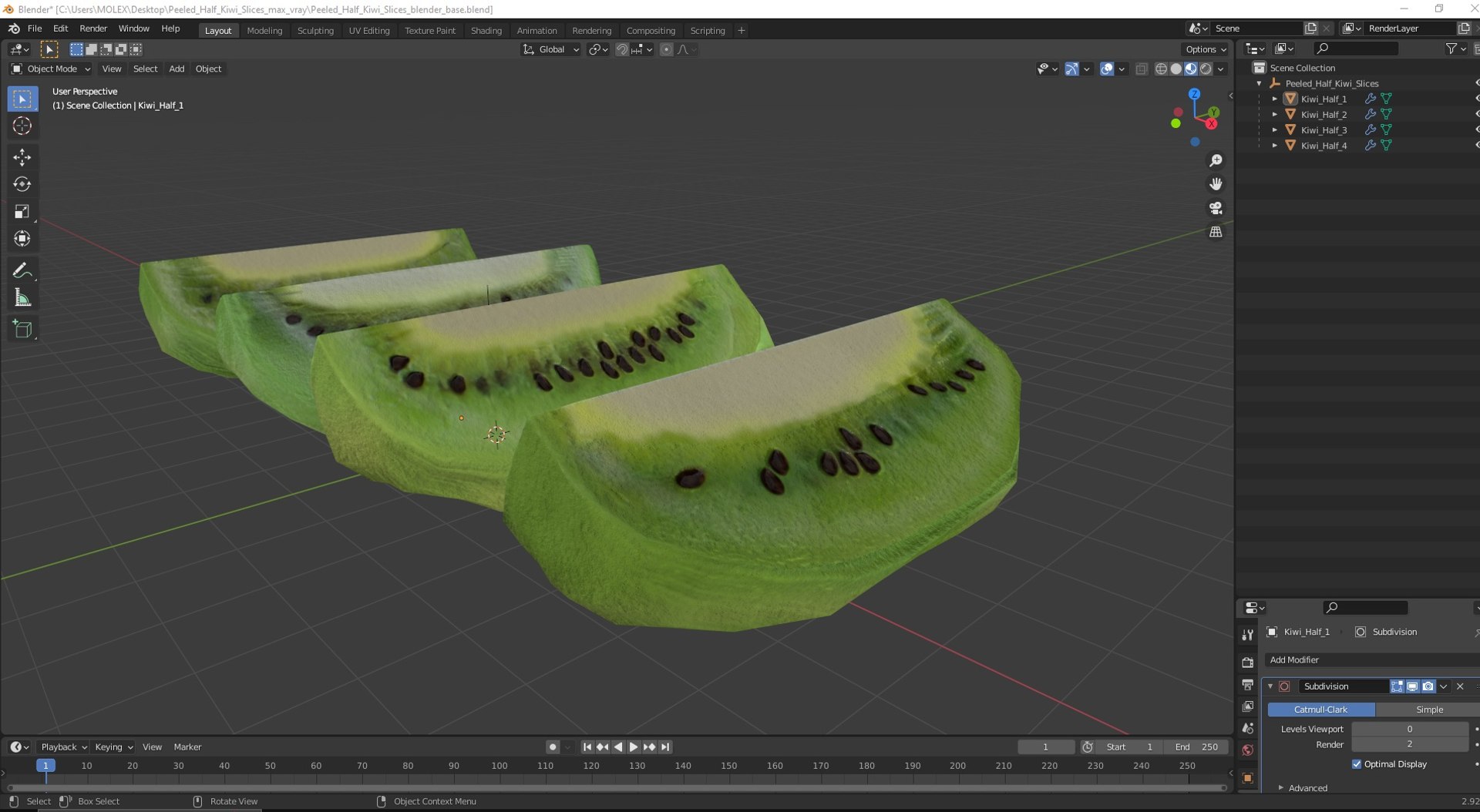Peeled Half Kiwi Slices 3D https://p.turbosquid.com/ts-thumb/mT/QLNn89/g4/peeledhalfkiwislices3dsmodel032/jpg/1703020709/1920x1080/fit_q87/9c68c99721b0f0a7c986a0bf803b9602a1cedfaf/peeledhalfkiwislices3dsmodel032.jpg