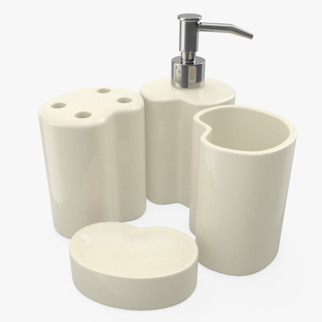 Bathroom Accessory Set with Soap Dispenser 3D model preview
