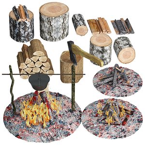 bonfire firewood set 3D model