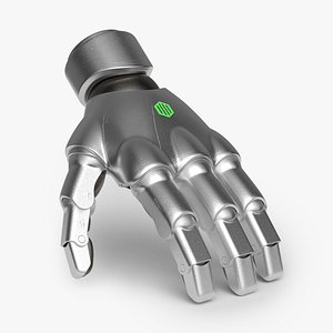 Robotic hand with a green symbol