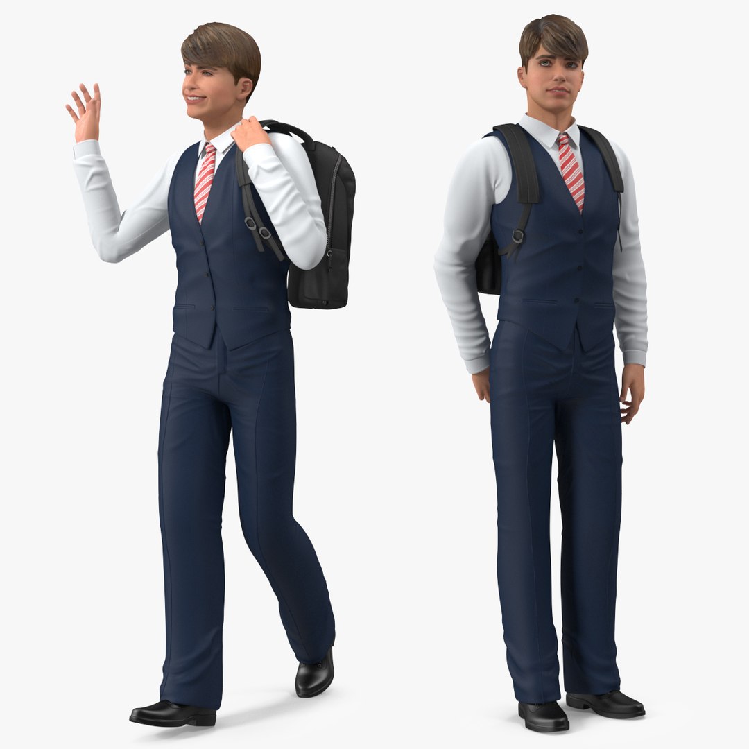 Teenage Boy School Uniform Rigged 3D model preview