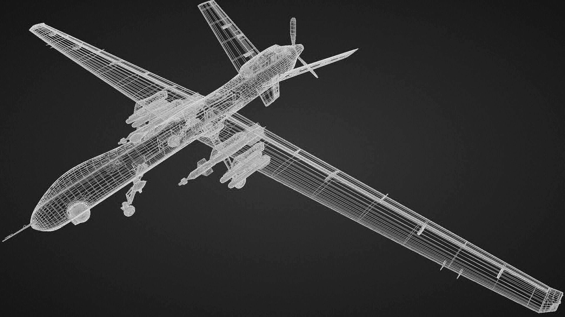 General Atomics MQ-9 Reaper UAV 3D model https://p.turbosquid.com/ts-thumb/mU/wfpyZ3/Fe/mq9_wireframe/jpg/1704502896/1920x1080/fit_q87/1faa4ed00f776c57d89b9ae92762096407d05d1c/mq9_wireframe.jpg