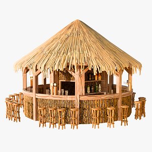 Stylized Beach Bar Tiki Hut Environment Props Set 3D Model Game Ready 4K PBR