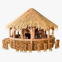 Stylized Beach Bar Tiki Hut Environment Props Set 3D Model Game Ready 4K PBR