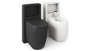 Smile Back to wall wc 53 bidet 53 with Magicbox by Ceramica Cielo 3D model