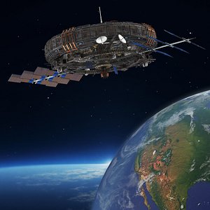 Futuristic Space Station Orbiting Earth 3D model