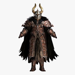 3D Horned Fantasy Warrior Armor - Game Ready Medieval Set