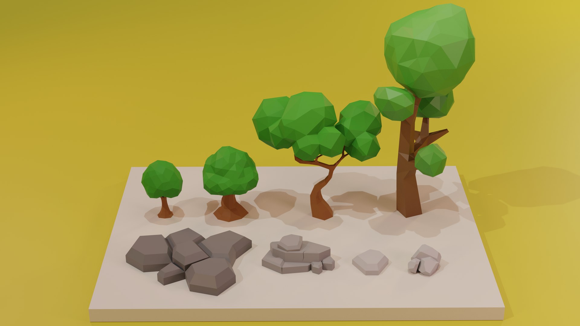 3D Low Poly Trees And Rocks Collection Model - TurboSquid 2028203