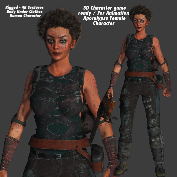 3D AAA 3D APOCALYPTIC FEMALE 01 - REALISTIC GAME READY CHARACTER