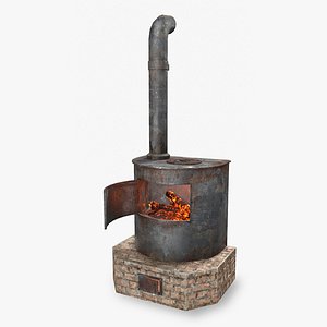 Old oil iron stove fire wood an3 3D model