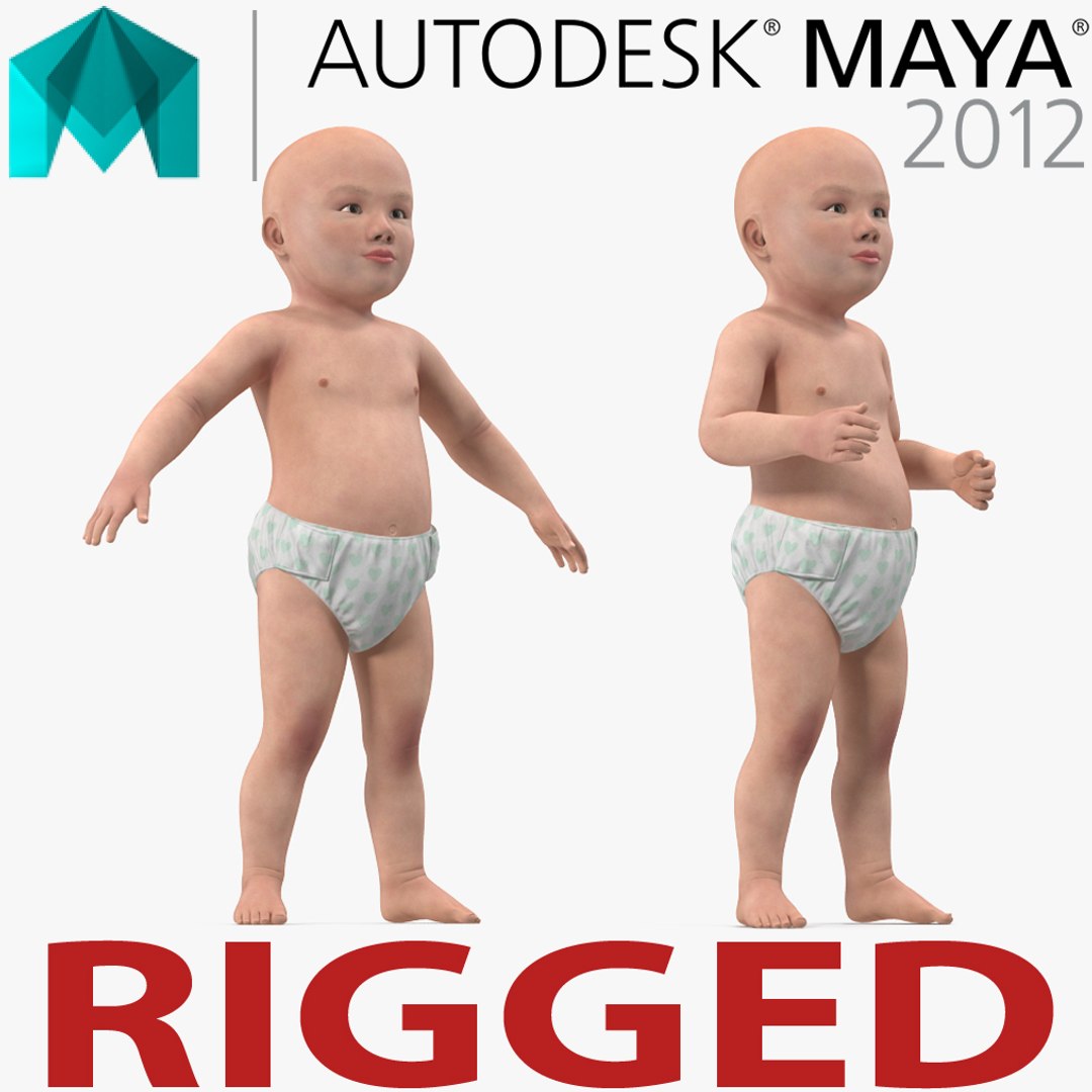 Asian Baby Rigged for Maya 3D Model preview