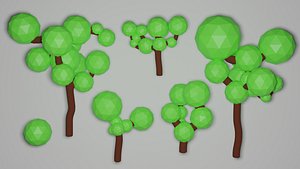 3D Low poly  trees stones and mountains model