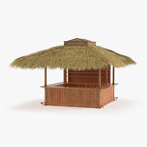 Bamboo Kiosk with Bar Counter and Thatch Roof Yellow