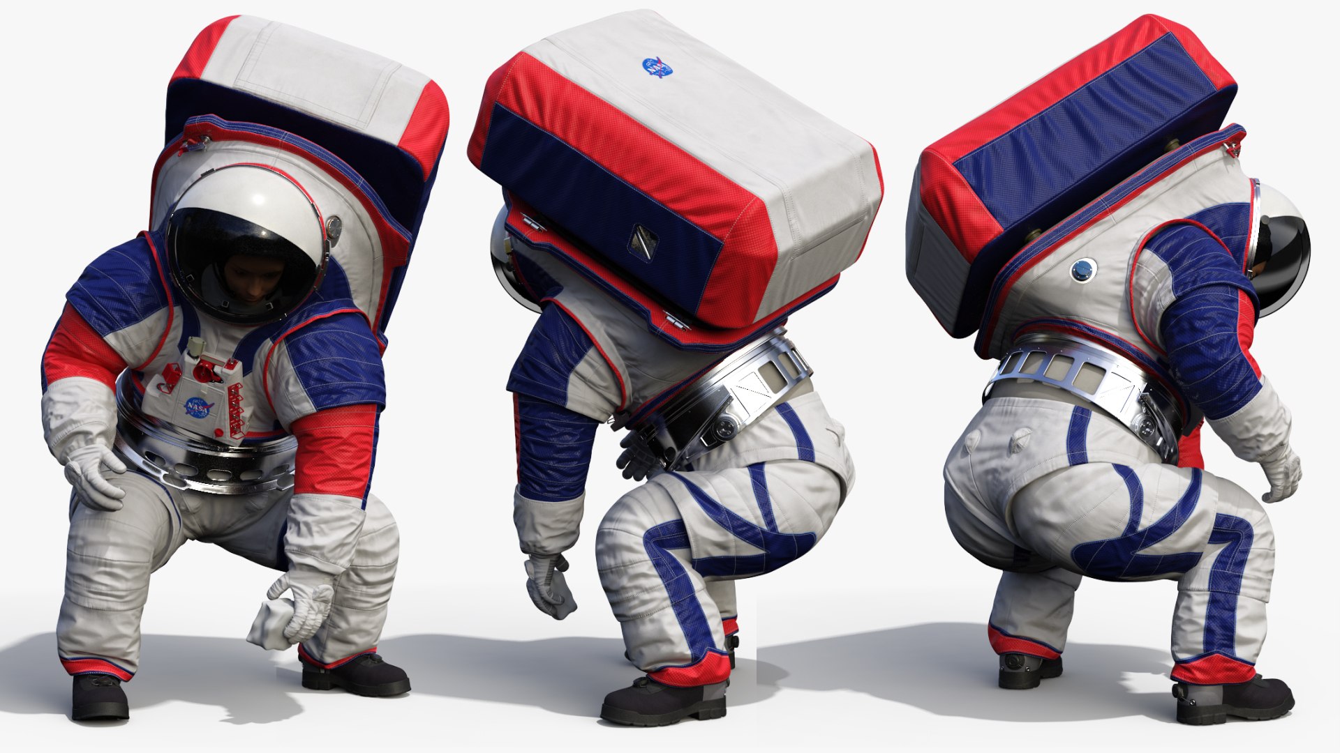 Female Astronaut Spacesuit NASA xEMU Working Pose 3D model preview