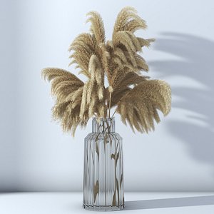 glass vase pampas grass 3D model