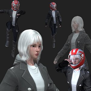 Realistic Girl Motorcycle Rider Rigged Animated