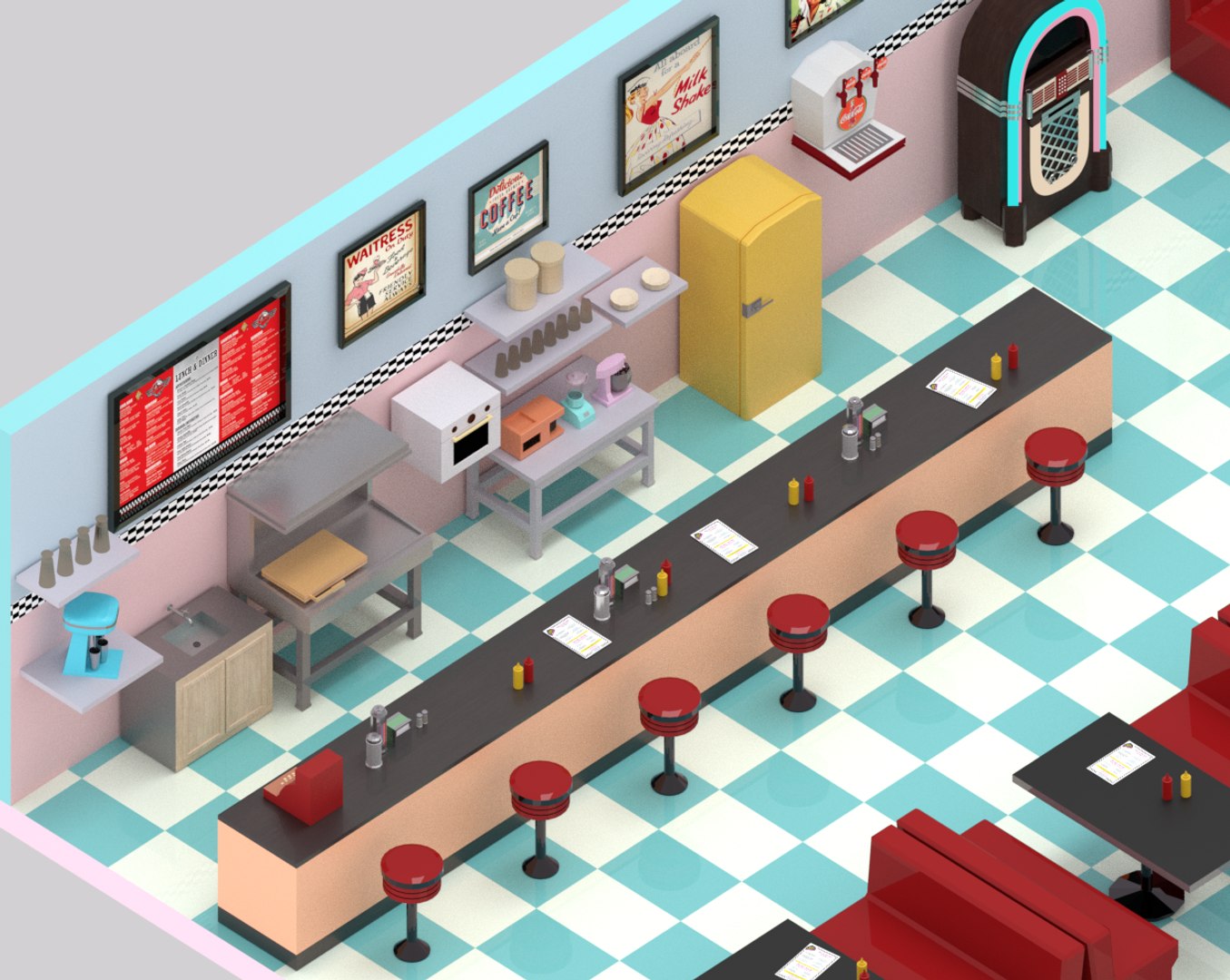 50 Diner 3D Model - TurboSquid 1221376