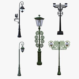 Vintage Street Lamp Collection 3D Model Pack  Ornate Lanterns for Urban Scenes