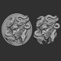 3D digital bas-relief medallion depicting Medus
