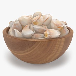 3D Garlic Clove in Wooden Bowl model